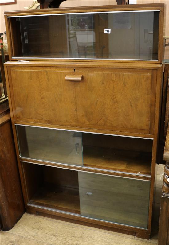 A walnut sectional secretaire bookcase W.89cm